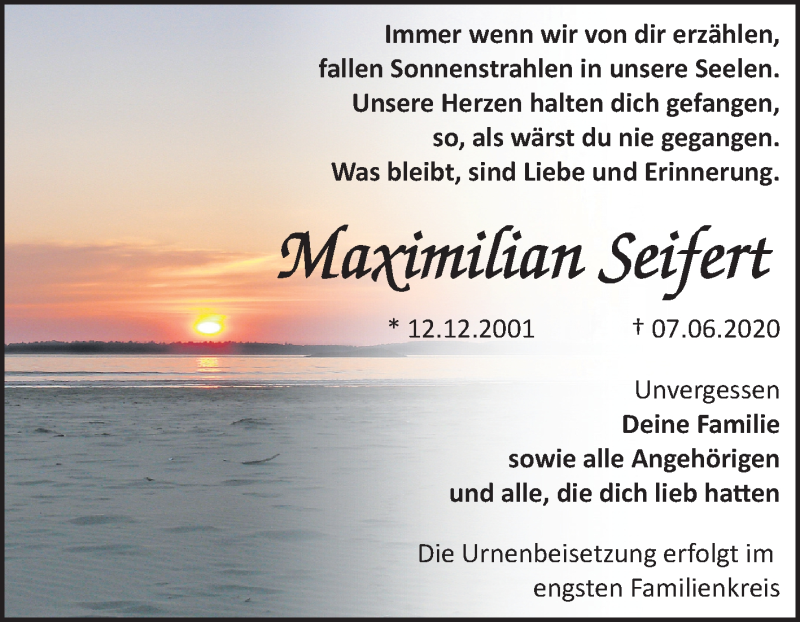  Traueranzeige für Maximilian Seifert vom 20.06.2020 aus Mitteldeutsche Zeitung Bitterfeld