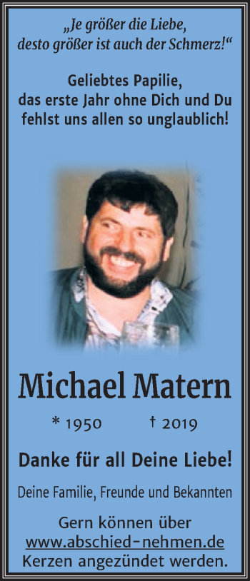 Traueranzeige von Michael Matern von Mitteldeutsche Zeitung Halle/Saalkreis