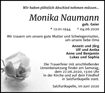 Traueranzeige von Monika Naumann von Mitteldeutsche Zeitung Bitterfeld / Dessau-Roßlau