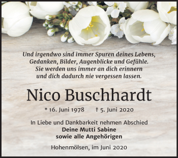 Traueranzeige von Nico Buschhardt von Super Sonntag Weißenfels