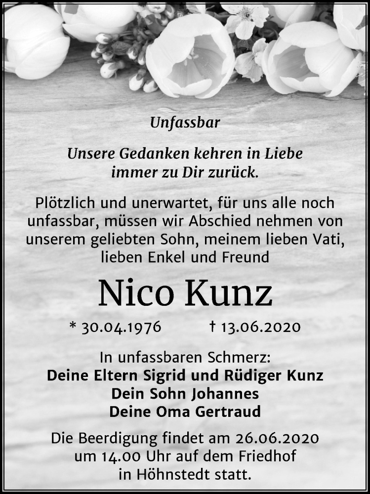  Traueranzeige für Nico Kunz vom 20.06.2020 aus Mitteldeutsche Zeitung Halle/Saalkreis