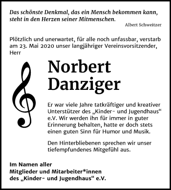 Traueranzeige von Norbert Danziger von Mitteldeutsche Zeitung Halle/Saalkreis