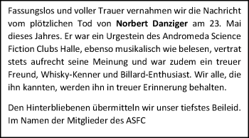 Traueranzeige von Norbert Danziger von Mitteldeutsche Zeitung Halle/Saalkreis