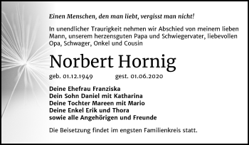 Traueranzeige von Norbert Hornig von Super Sonntag Wittenberg
