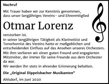 Traueranzeige von Otmar Lorenz von Wochenspiegel Mansfelder Land