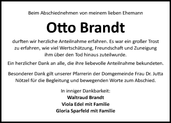 Traueranzeige von Otto Brandt von Mitteldeutsche Zeitung Halle/Saalkreis