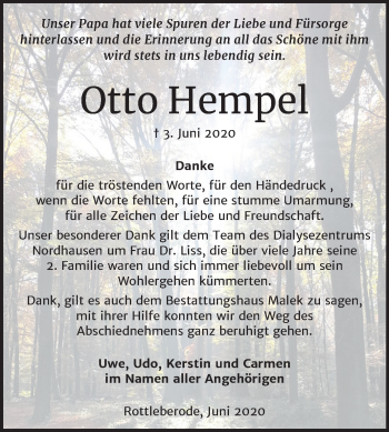 Traueranzeige von Otto Hempel von Super Sonntag Sangerhausen