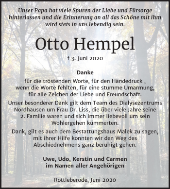 Traueranzeige von Otto Hempel von Mitteldeutsche Zeitung Sangerhausen