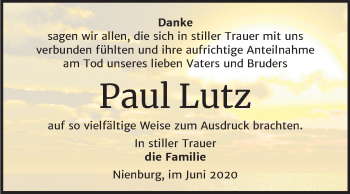 Traueranzeige von Paul Lutz von Mitteldeutsche Zeitung Bernburg