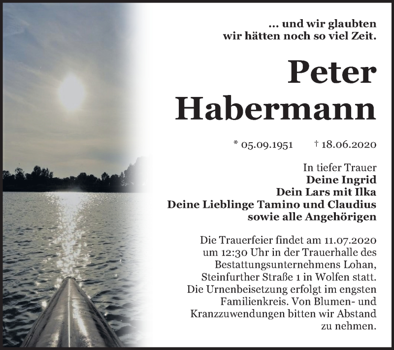  Traueranzeige für Peter Habermann vom 27.06.2020 aus Mitteldeutsche Zeitung Bitterfeld