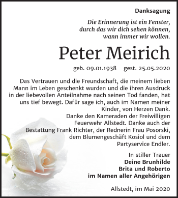 Traueranzeige von Peter Meirich von Mitteldeutsche Zeitung Sangerhausen