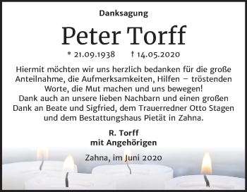 Traueranzeige von Peter Torff von Super Sonntag Wittenberg