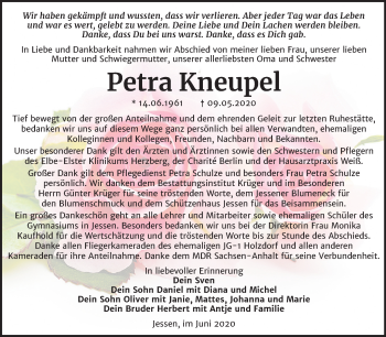 Traueranzeige von Petra Kneupel von Mitteldeutsche Zeitung Wittenberg