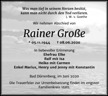 Traueranzeige von Rainer Große von Mitteldeutsche Zeitung Merseburg/Querfurt