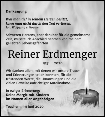 Traueranzeige von Reiner Erdmenger von Mitteldeutsche Zeitung Weißenfels