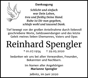 Traueranzeige von Reinhard Spengler von Mitteldeutsche Zeitung Bitterfeld