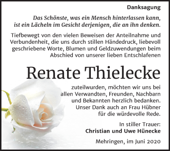 Traueranzeige von Renate Thielecke von Super Sonntag Aschersleben