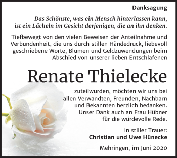 Traueranzeige von Renate Thielecke von Mitteldeutsche Zeitung Aschersleben