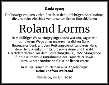 Traueranzeige von Roland Lorms von Mitteldeutsche Zeitung Quedlinburg