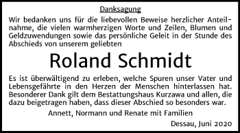 Traueranzeige von Roland Schmidt von Mitteldeutsche Zeitung Dessau-Roßlau