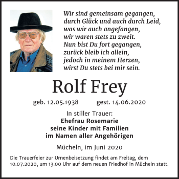 Traueranzeige von Rolf Frey von Mitteldeutsche Zeitung Merseburg/Querfurt