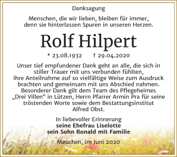 Traueranzeige von Rolf Hilpert von Mitteldeutsche Zeitung Weißenfels
