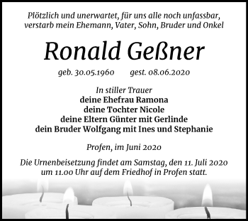 Traueranzeige von Ronald Geßner von Mitteldeutsche Zeitung Zeitz