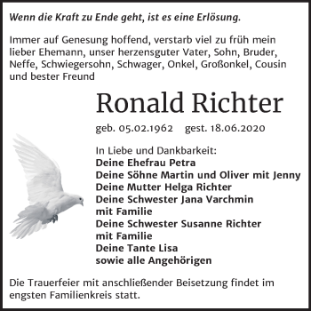 Traueranzeige von Ronald Richter von Super Sonntag Quedlinburg
