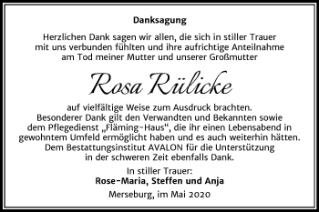 Traueranzeige von Rosa Rülicke von Super Sonntag Merseburg/Querfurt