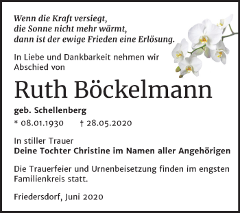 Traueranzeige von Ruth Böckelmann von Mitteldeutsche Zeitung Bitterfeld