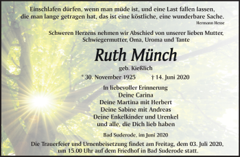 Traueranzeige von Ruth Münch von Super Sonntag Quedlinburg