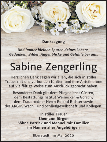 Traueranzeige von Sabine Zengerling von Mitteldeutsche Zeitung Bernburg
