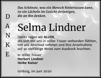 Traueranzeige von Selma Lindner von Super Sonntag Köthen