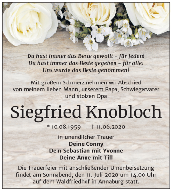 Traueranzeige von Siegfried Knobloch von Mitteldeutsche Zeitung Wittenberg
