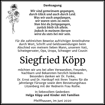 Traueranzeige von Siegfried Köpp von Mitteldeutsche Zeitung Mansfelder Land