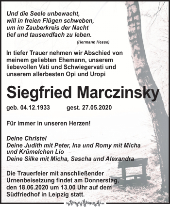 Traueranzeige von Siegfried Marczinsky von Mitteldeutsche Zeitung Halle/Saalkreis