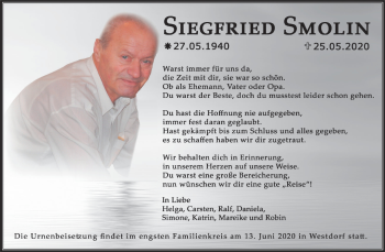 Traueranzeige von Siegfried Smolin von Mitteldeutsche Zeitung Aschersleben