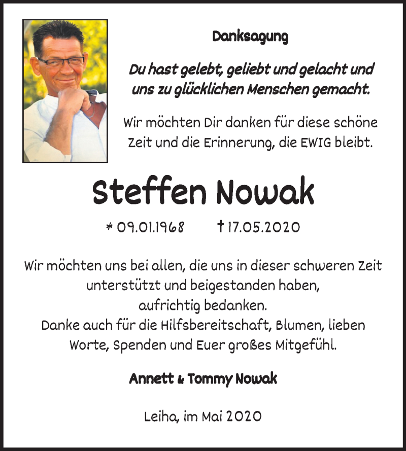  Traueranzeige für Steffen Nowak vom 13.06.2020 aus Super Sonntag Merseburg/Querfurt