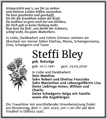Traueranzeige von Steffi Bley von Mitteldeutsche Zeitung Merseburg/Querfurt