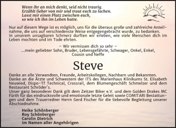 Traueranzeige von Steve  von Mitteldeutsche Zeitung Zeitz