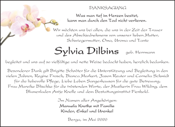 Traueranzeige von Sylvia Dilbins von Mitteldeutsche Zeitung Sangerhausen