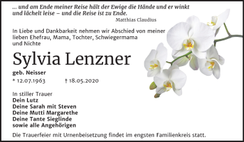 Traueranzeige von Sylvia Lenzner von Wochenspiegel Bitterfeld