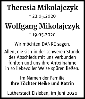 Traueranzeige von Theresia Mikolajczyk von Super Sonntag Mansfelder Land