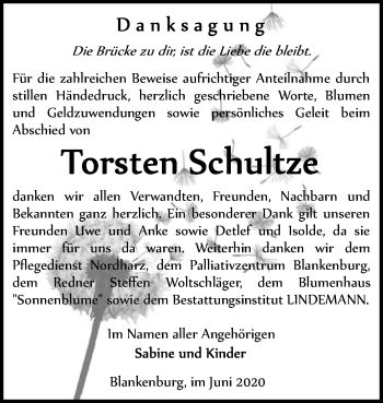 Traueranzeige von Torsten Schultze von Super Sonntag Quedlinburg