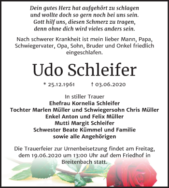 Traueranzeige von Udo Schleifer von Super Sonntag Zeitz