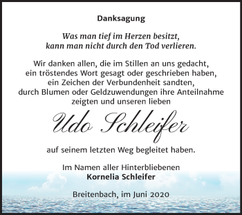 Traueranzeige von Udo Schleifer von Mitteldeutsche Zeitung Zeitz