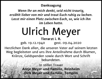 Traueranzeige von Ulrich Meyer von Mitteldeutsche Zeitung Wittenberg