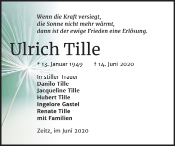 Traueranzeige von Ulrich Tille von Mitteldeutsche Zeitung Zeitz