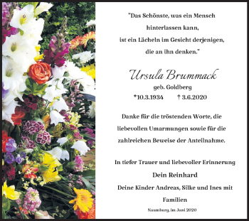 Traueranzeige von Ursula Brummack von Mitteldeutsche Zeitung Naumburg/Nebra
