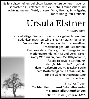 Traueranzeige von Ursula Elstner von Mitteldeutsche Zeitung Bitterfeld